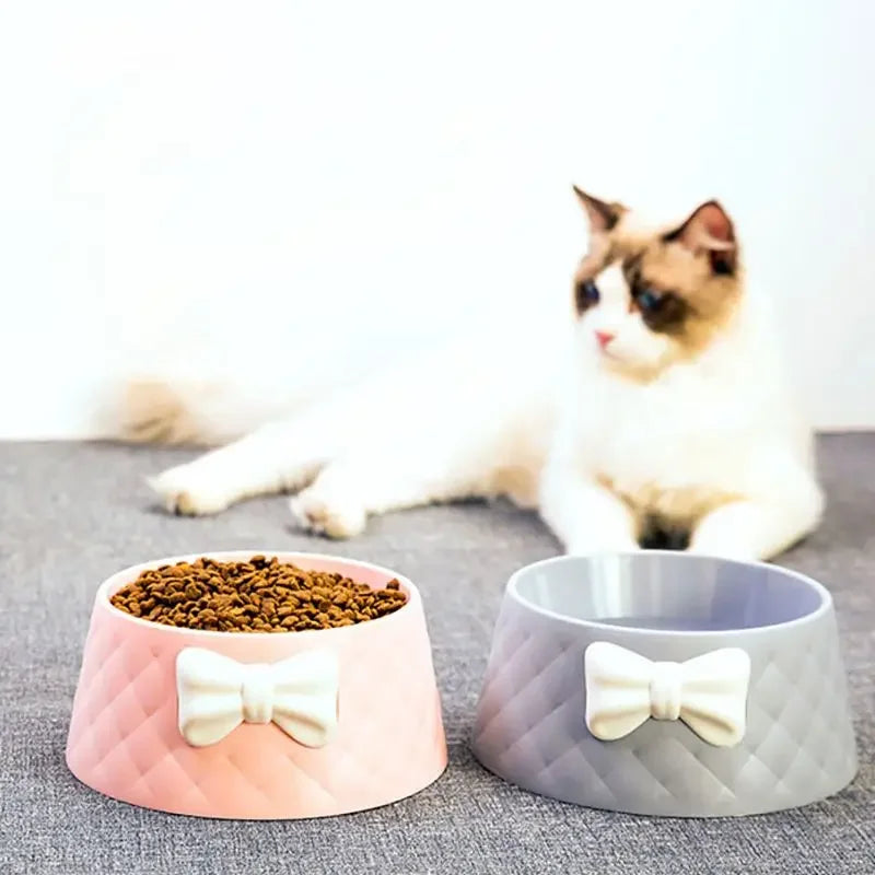 Single Plastic Pet Bowl with Bow Design